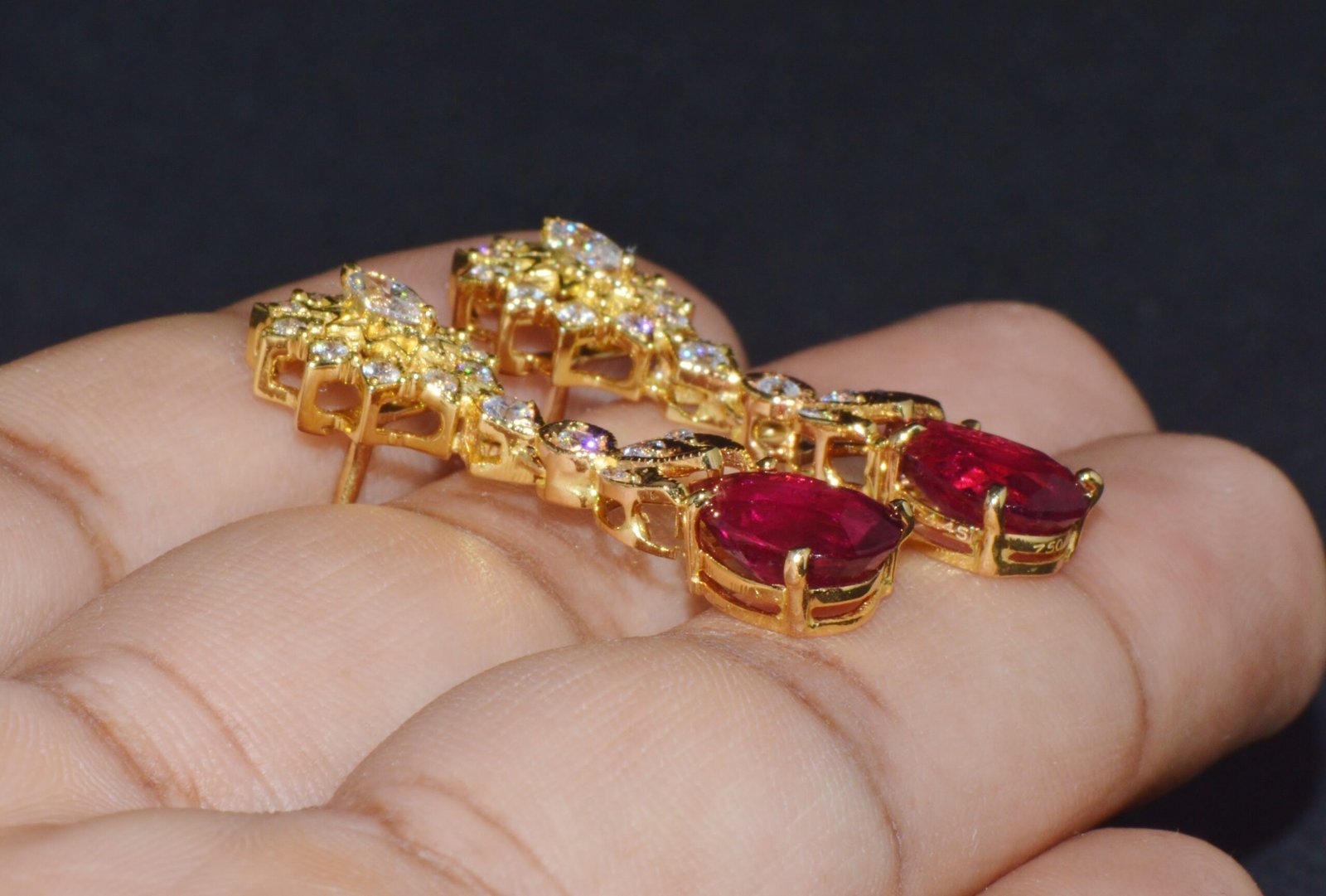 Certified Natural 5.86CTS VS F Diamond Rubellite Tourmaline Dangle Earrings