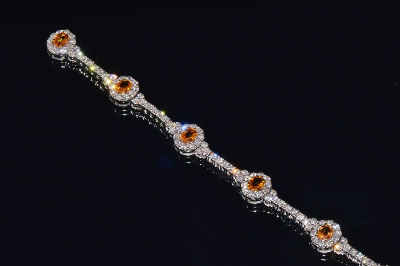 Certified Natural 8.16CTS VS F Diamond Yellow Sapphire 18K Solid Gold Tennis Stacking Bracelet