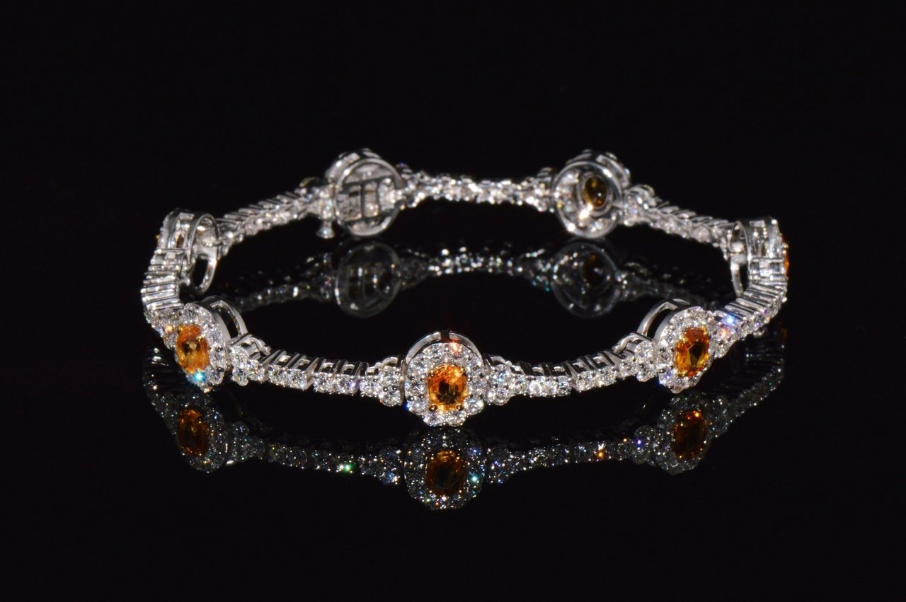 Certified Natural 8.16CTS VS F Diamond Yellow Sapphire 18K Solid Gold Tennis Stacking Bracelet