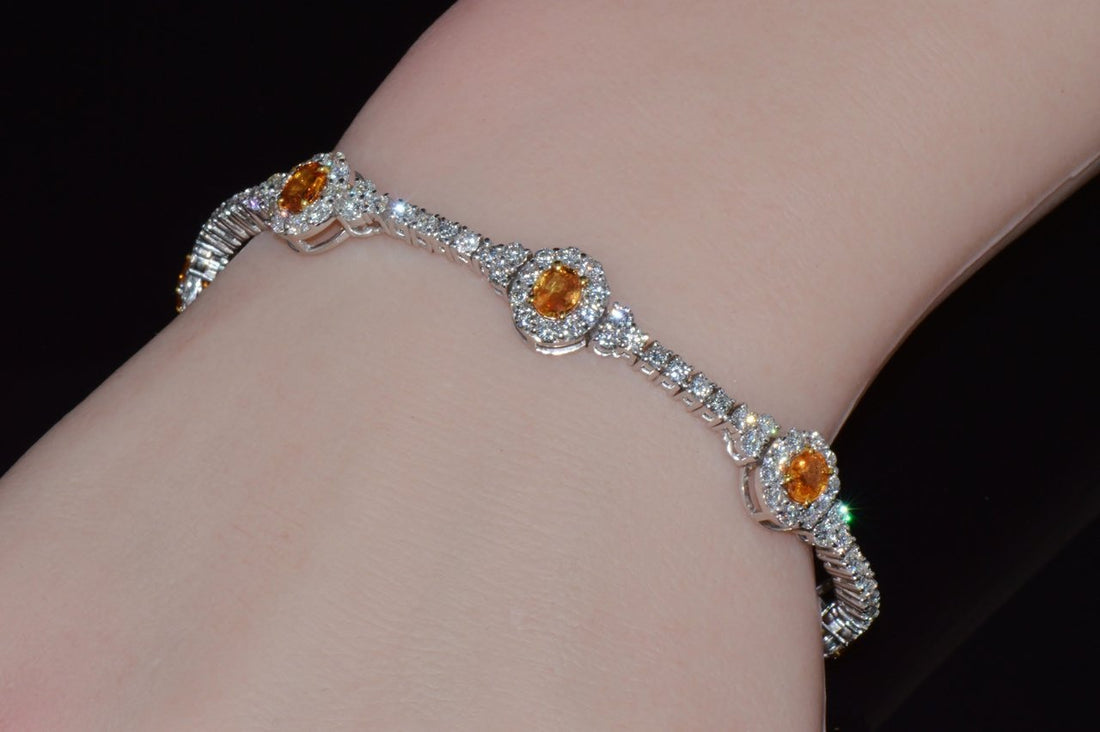 Certified Natural 8.16CTS VS F Diamond Yellow Sapphire 18K Solid Gold Tennis Stacking Bracelet