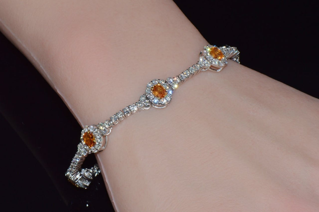 Certified Natural 8.16CTS VS F Diamond Yellow Sapphire 18K Solid Gold Tennis Stacking Bracelet