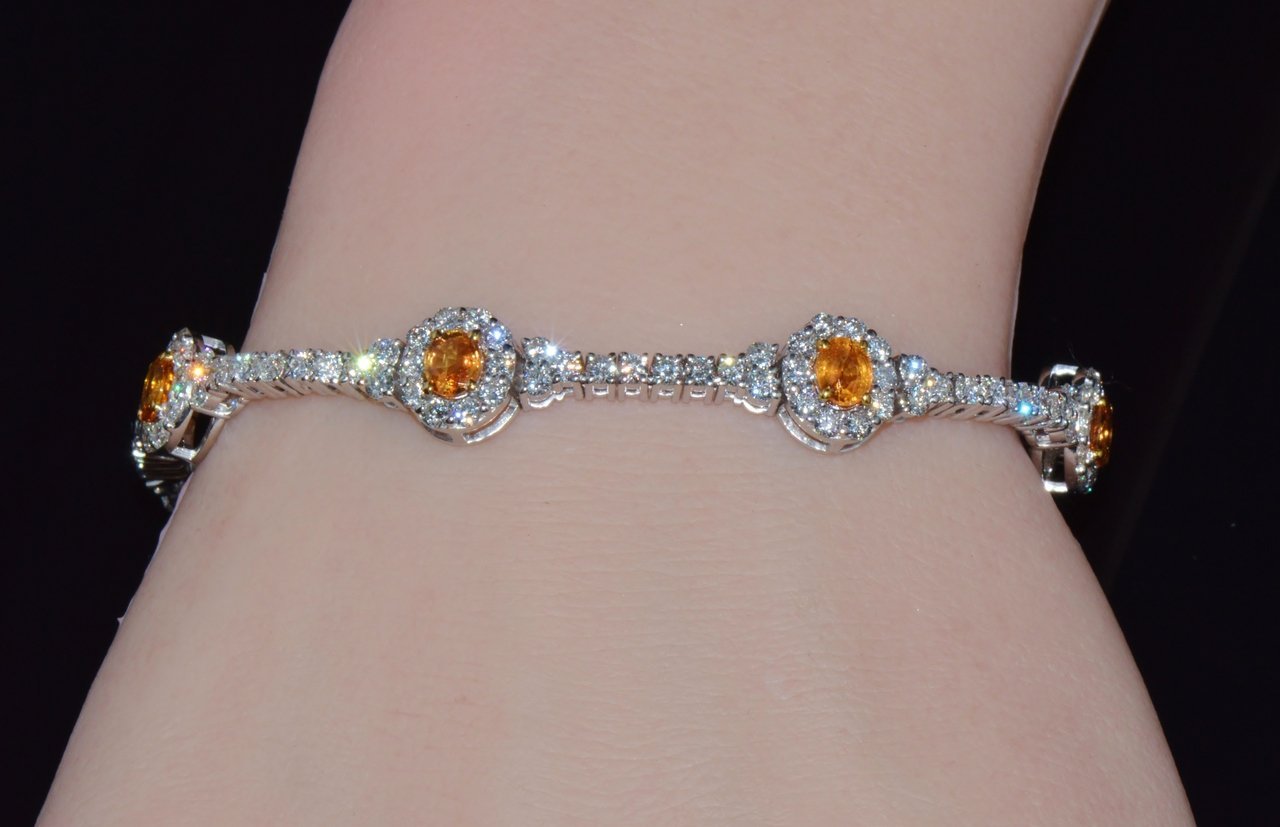 Certified Natural 8.16CTS VS F Diamond Yellow Sapphire 18K Solid Gold Tennis Stacking Bracelet