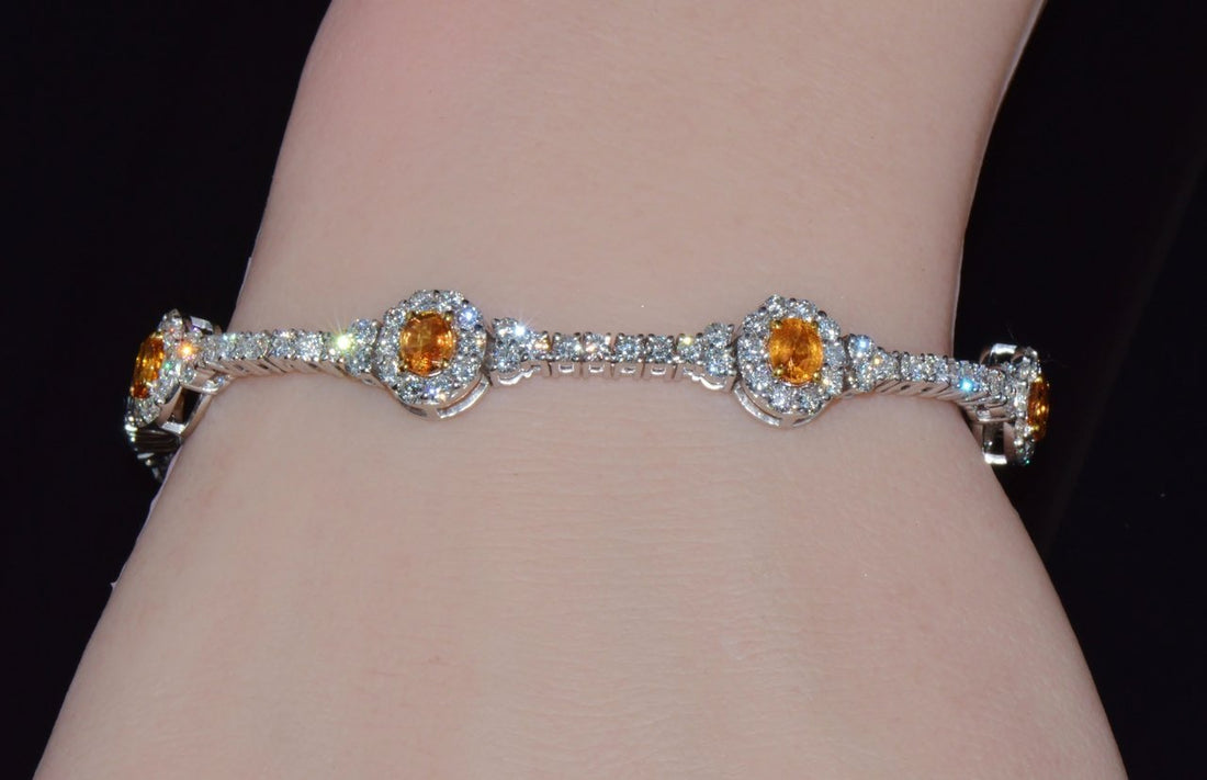 Certified Natural 8.16CTS VS F Diamond Yellow Sapphire 18K Solid Gold Tennis Stacking Bracelet