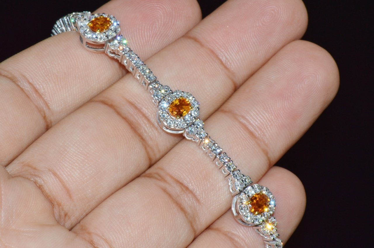 Certified Natural 8.16CTS VS F Diamond Yellow Sapphire 18K Solid Gold Tennis Stacking Bracelet