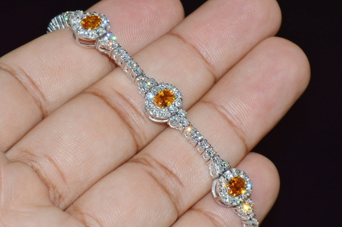 Certified Natural 8.16CTS VS F Diamond Yellow Sapphire 18K Solid Gold Tennis Stacking Bracelet