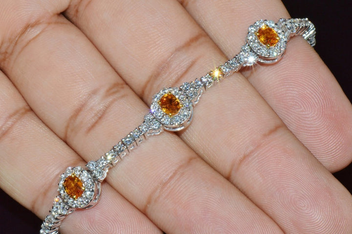 Certified Natural 8.16CTS VS F Diamond Yellow Sapphire 18K Solid Gold Tennis Stacking Bracelet