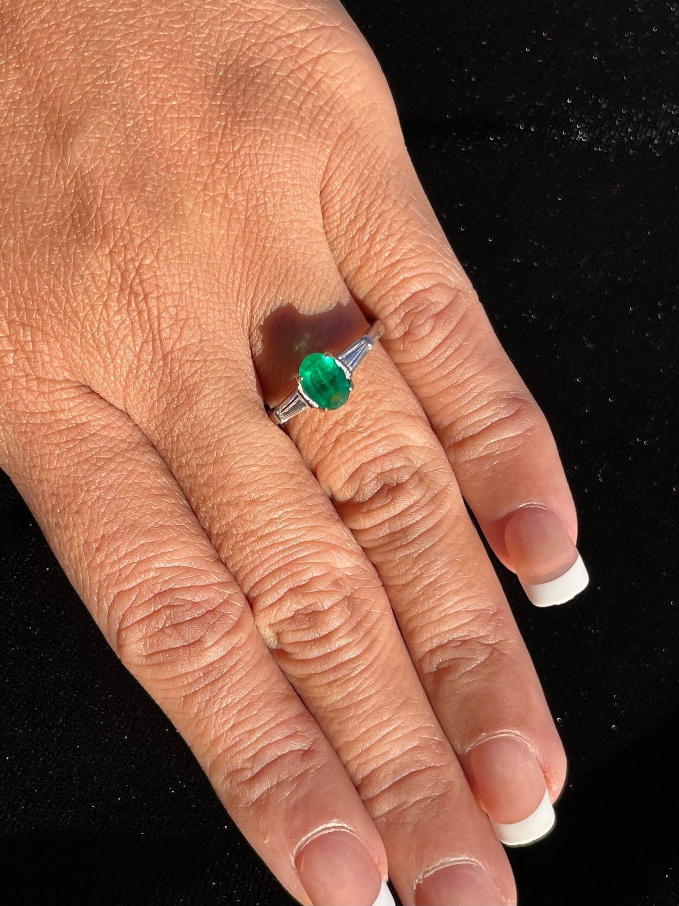 Certified Natural 1.13CTS VS G Diamond Emerald Platinum 18K Gold Three Stone Ring