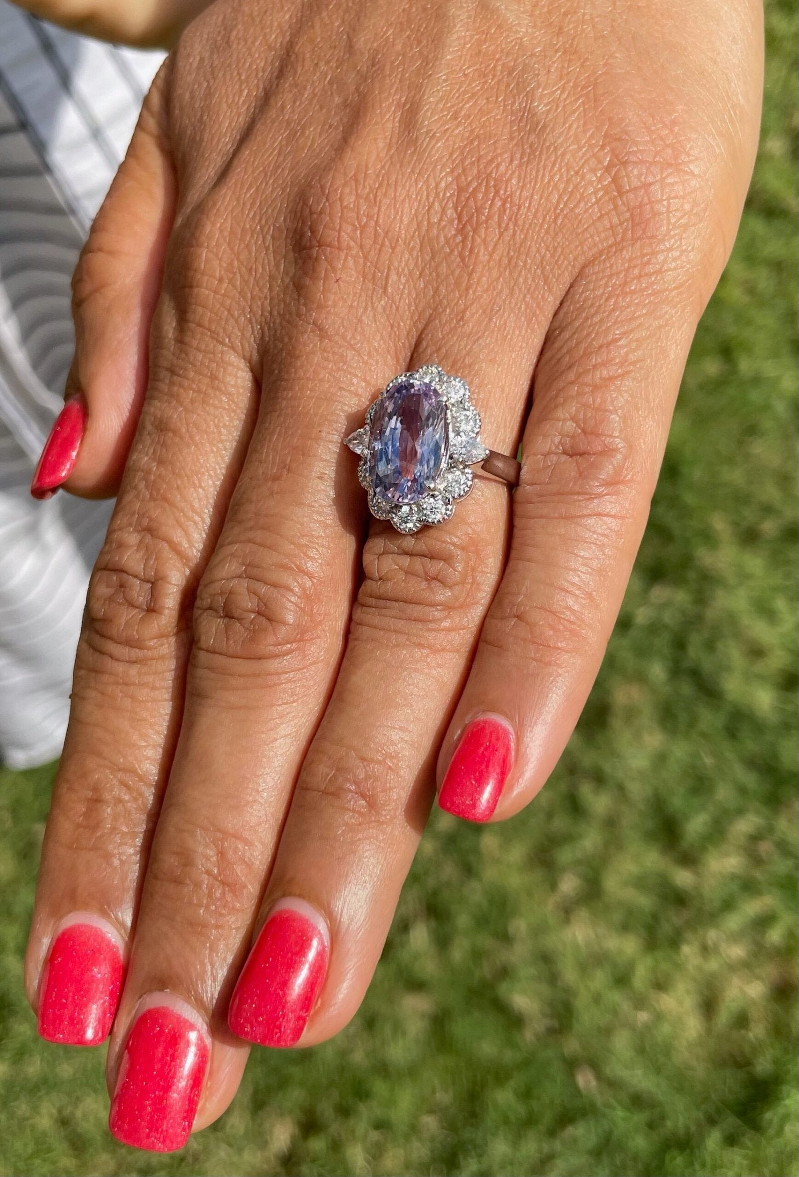 GIA Natural 9.66CTS VS F Diamond No Heat Sapphire 18K Gold Dinner Halo Ring