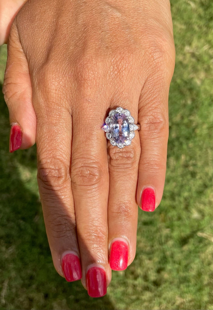 GIA Natural 9.66CTS VS F Diamond No Heat Sapphire 18K Gold Dinner Halo Ring