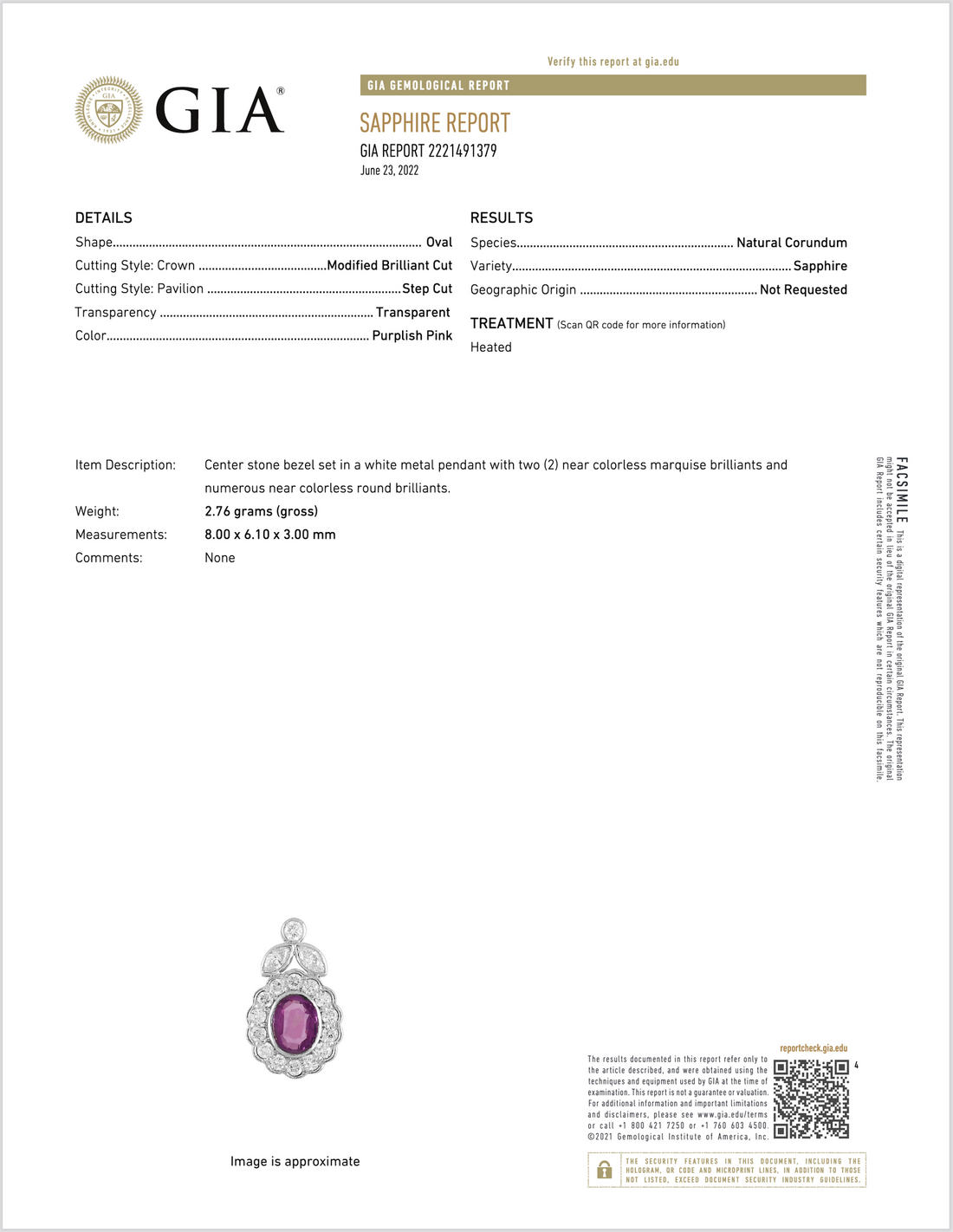 GIA Certified Natural 2.35CTS VS F Diamond Pink Sapphire 18K Solid Gold Platinum Chain Necklace