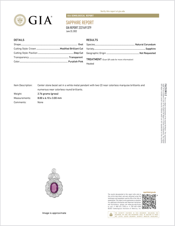 GIA Certified Natural 2.35CTS VS F Diamond Pink Sapphire 18K Solid Gold Platinum Chain Necklace