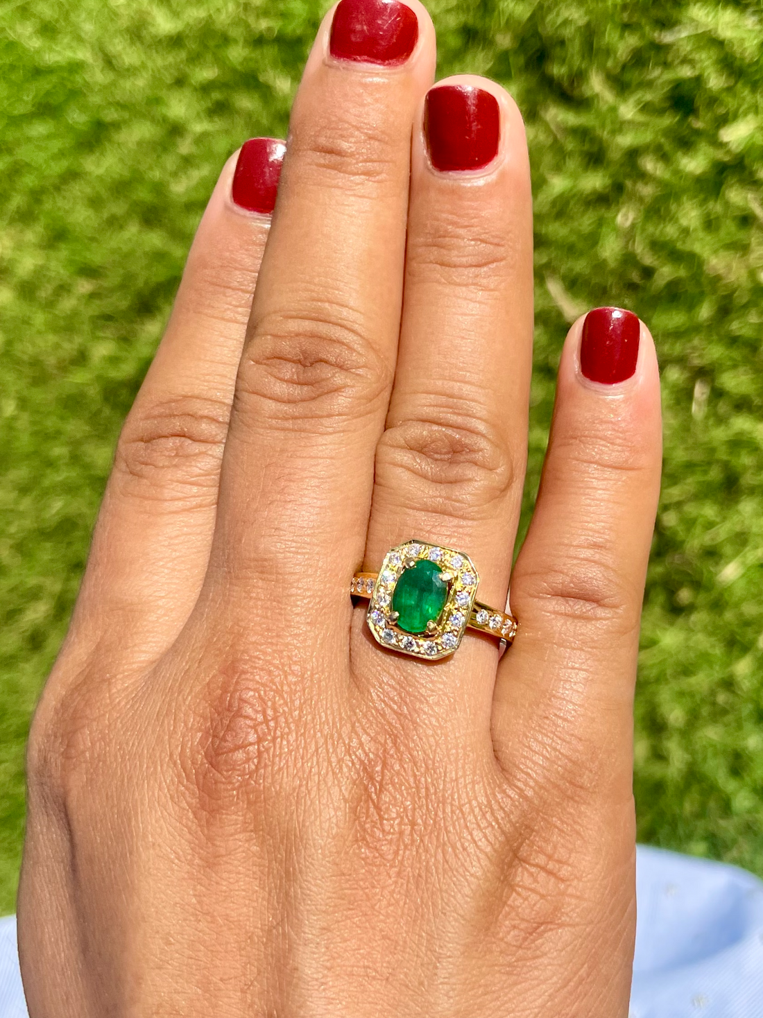 Certified Natural 2.15CTS VS F Diamond Emerald 18K Solid Gold Ring Band