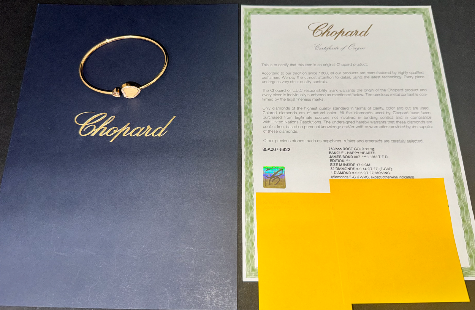 Authentic Chopard Happy Hearts James Bond 007 Limited Edition 18k Rose Gold Diamond Bangle Bracelet