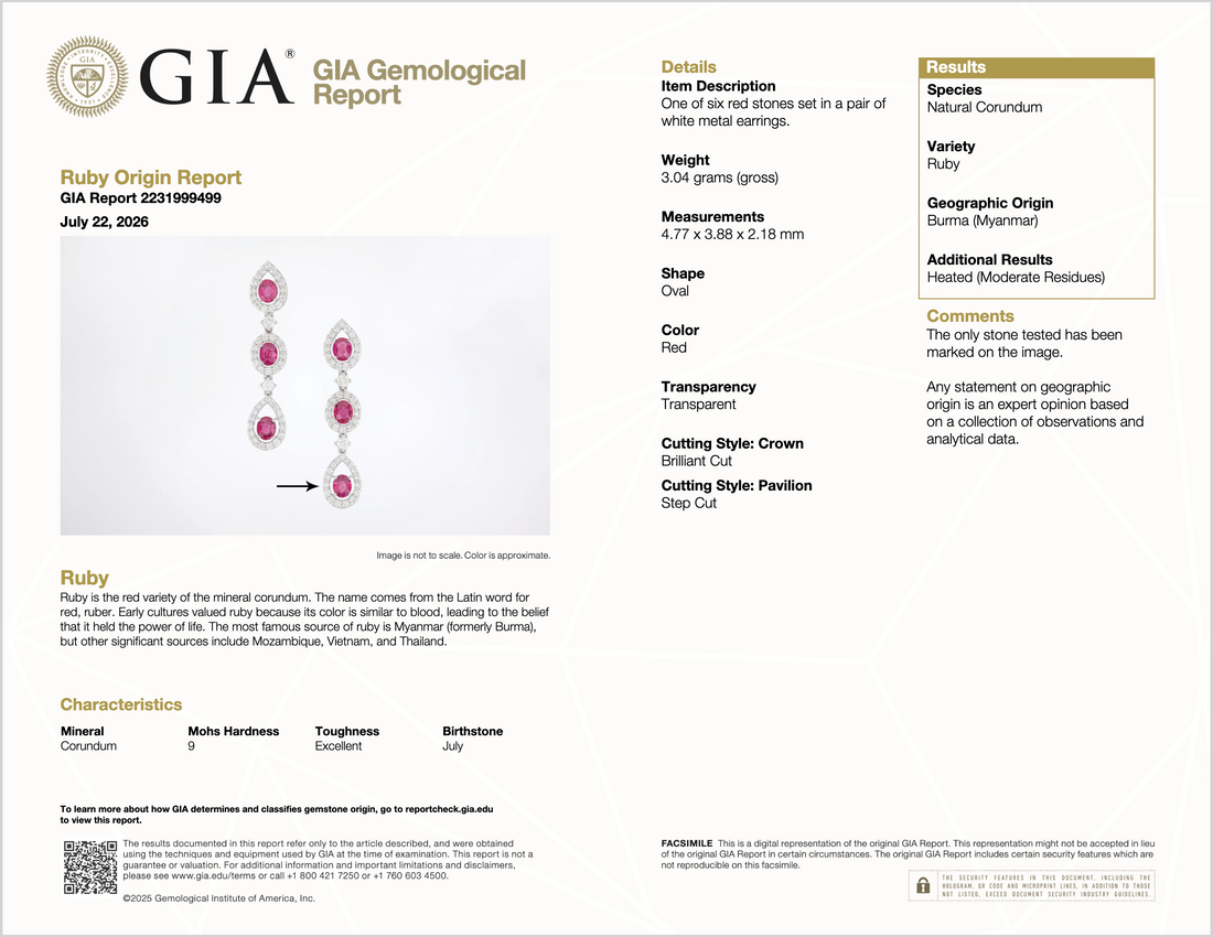 GIA 3.99CTW Natural Burma Ruby & Diamond 18K White Gold Dangle Earrings