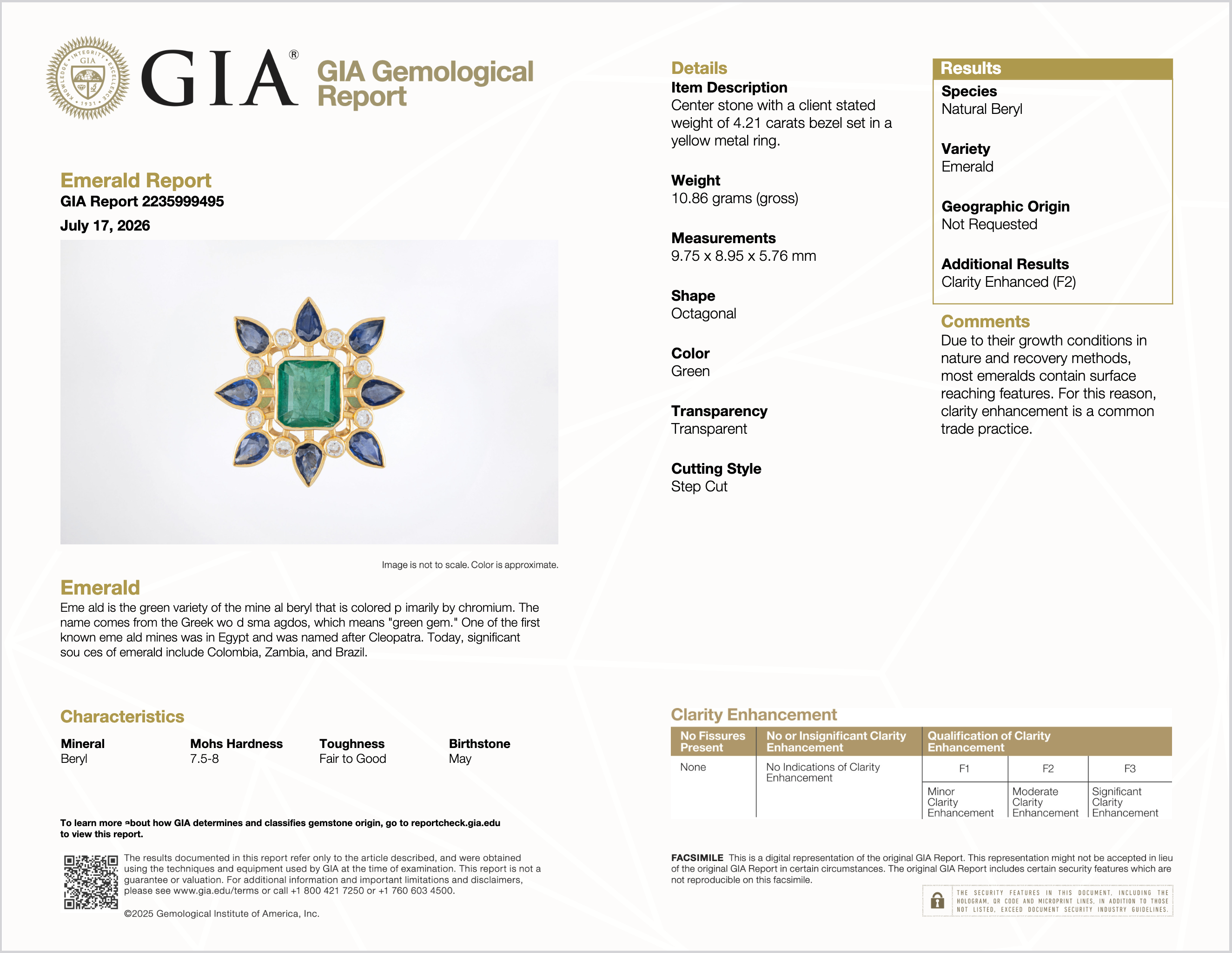 GIA Certified 8.20Cts Emerald Sapphire & Diamond 18K Gold Cocktail Ring