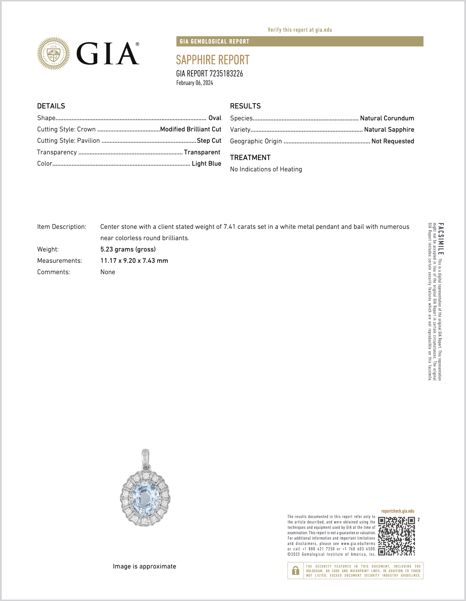 GIA Certified Natural 7.98CTS VS F Diamond Blue Sapphire 18K Solid Gold Slide Pendant Necklace