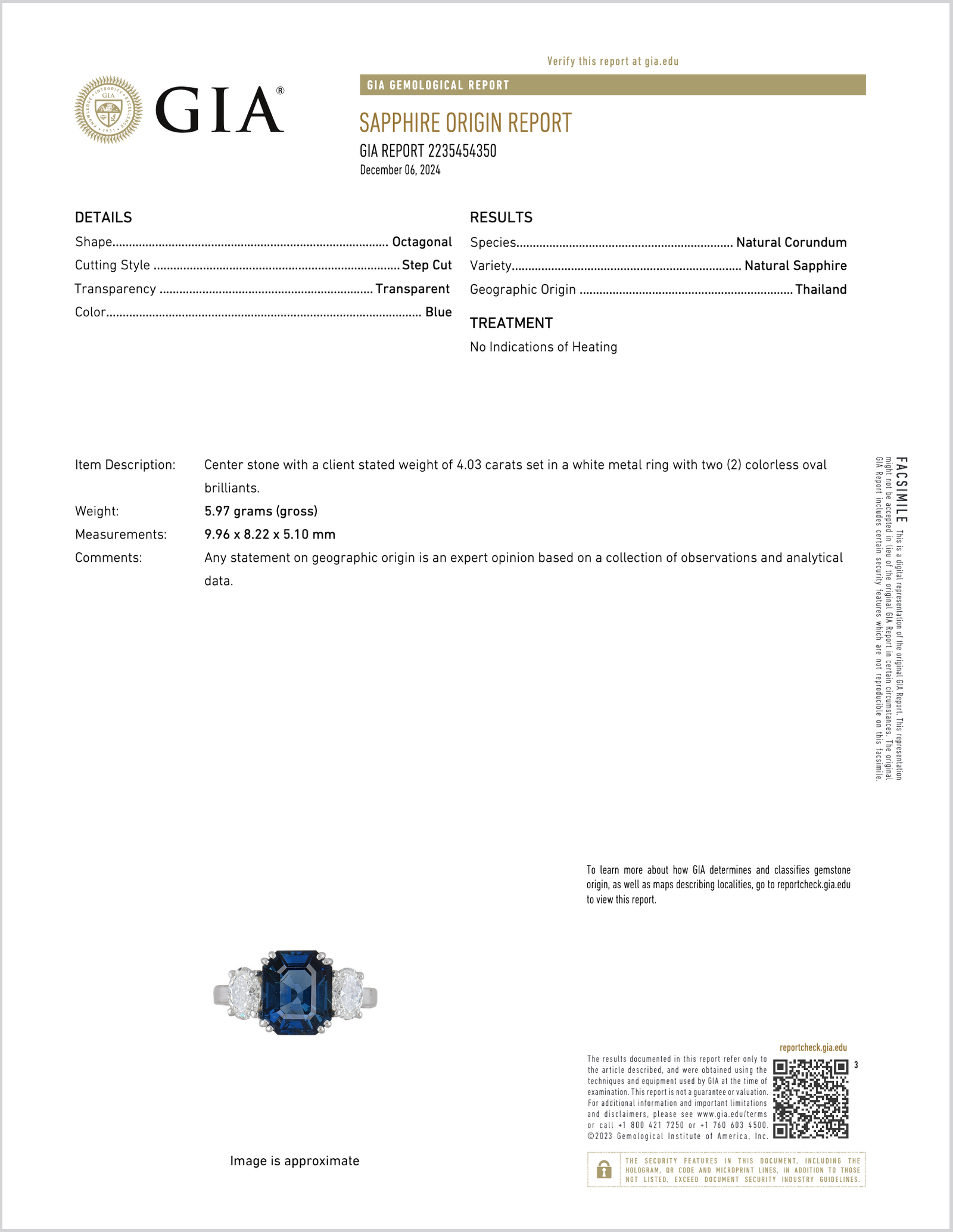 GIA Certified Natural 5.11CTS VVS F Diamond Royal Blue Sapphire 950 Platinum 3 Stone Ring