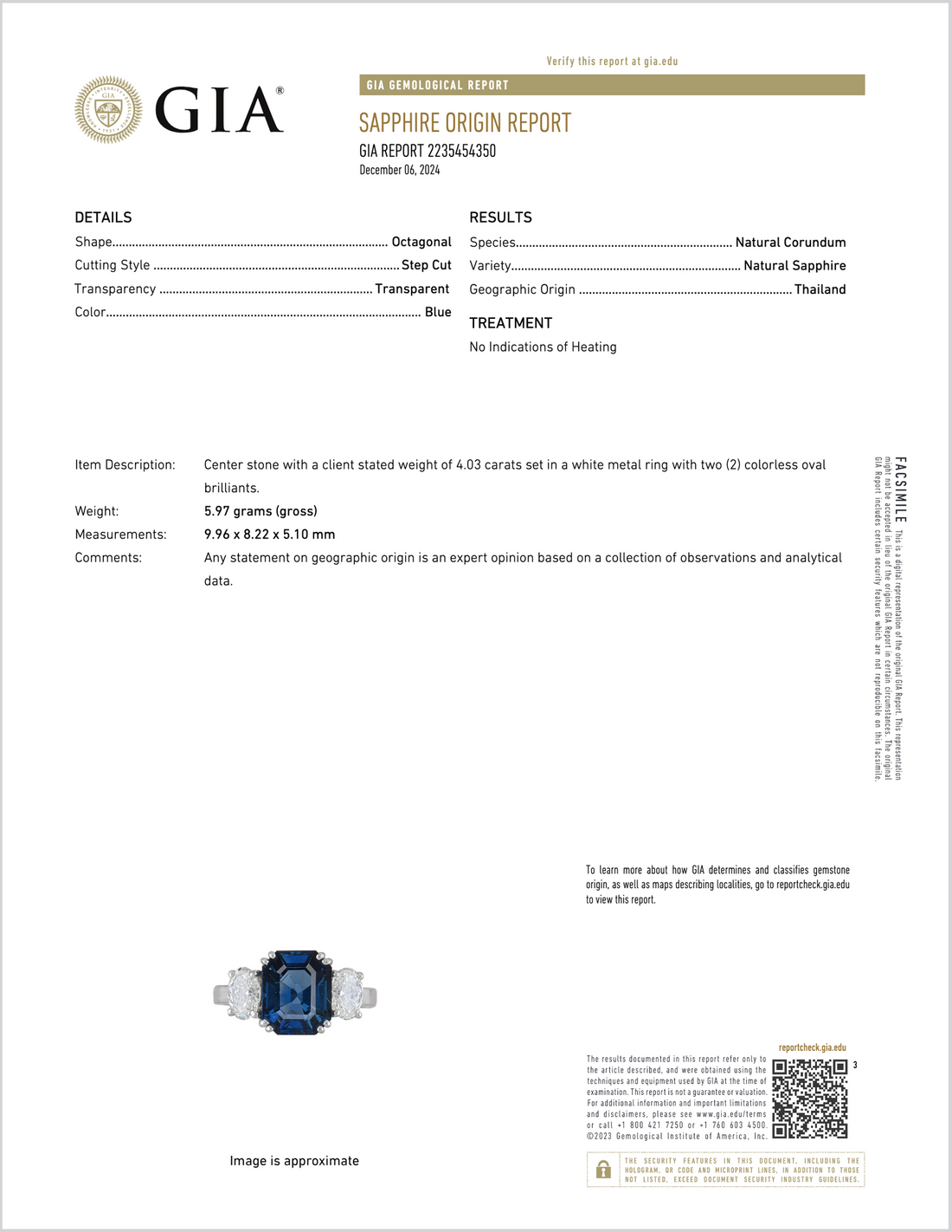 GIA Certified Natural 5.11CTS VVS F Diamond Royal Blue Sapphire 950 Platinum 3 Stone Ring