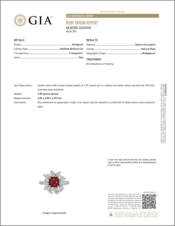 GIA Certified Natural 3.38Cts Madagascar Ruby Diamond Solid 18K Gold Cocktail Ring
