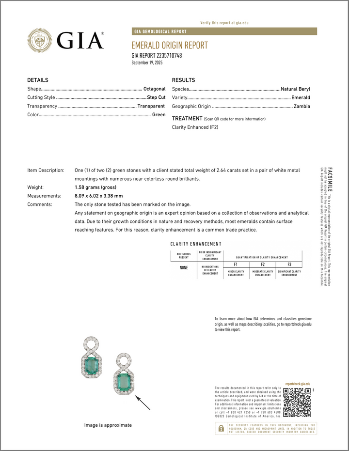 GIA Natural 4.12Cts VS F Diamond Emerald 18K Solid Gold Dangle Hoop 2-IN-1 Earrings