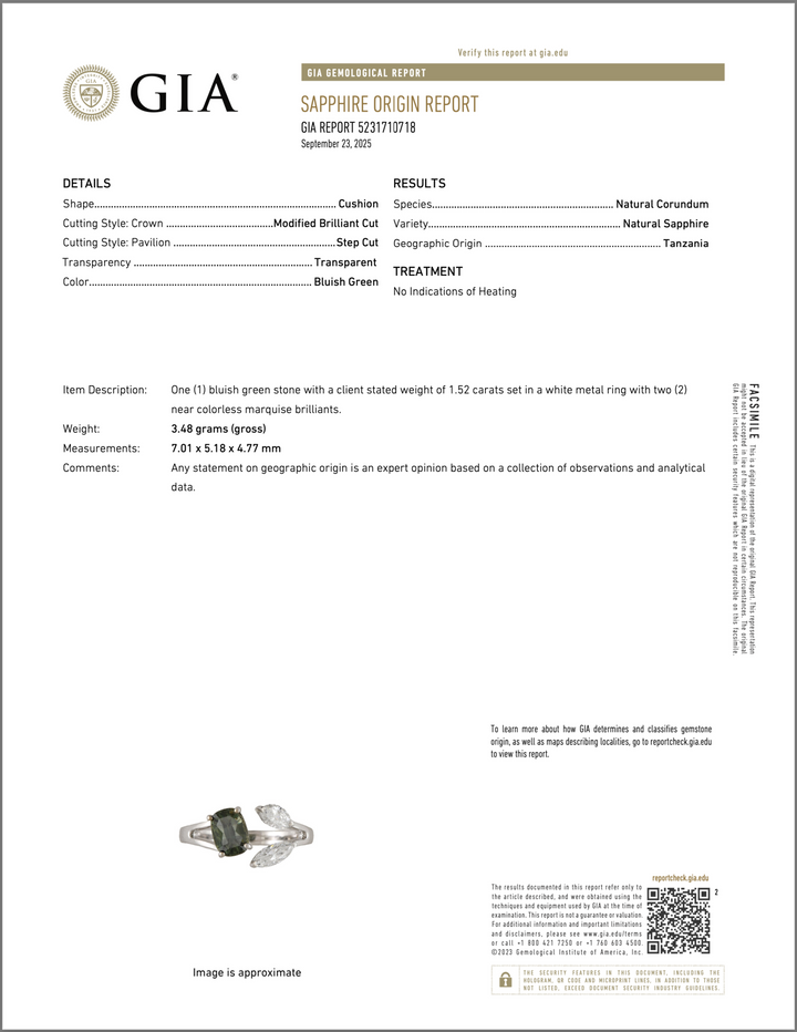 GIA Natural 2.10Cts VS F Diamond Unheated Bluish Green Sapphire 18K Gold Toi et Moi Bypass Ring