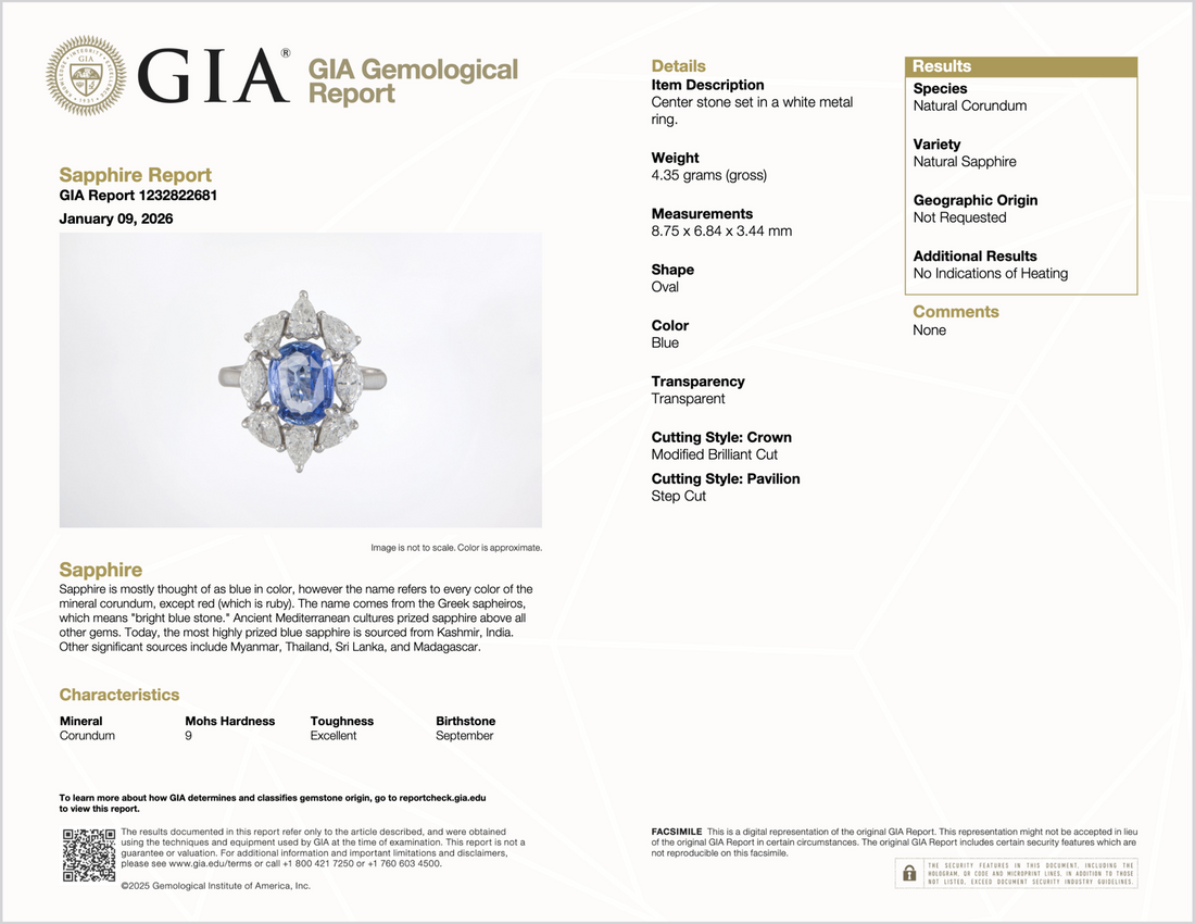 GIA Certified 3.29CT No-Heat Blue Sapphire & Diamond 18K Gold Halo Ring