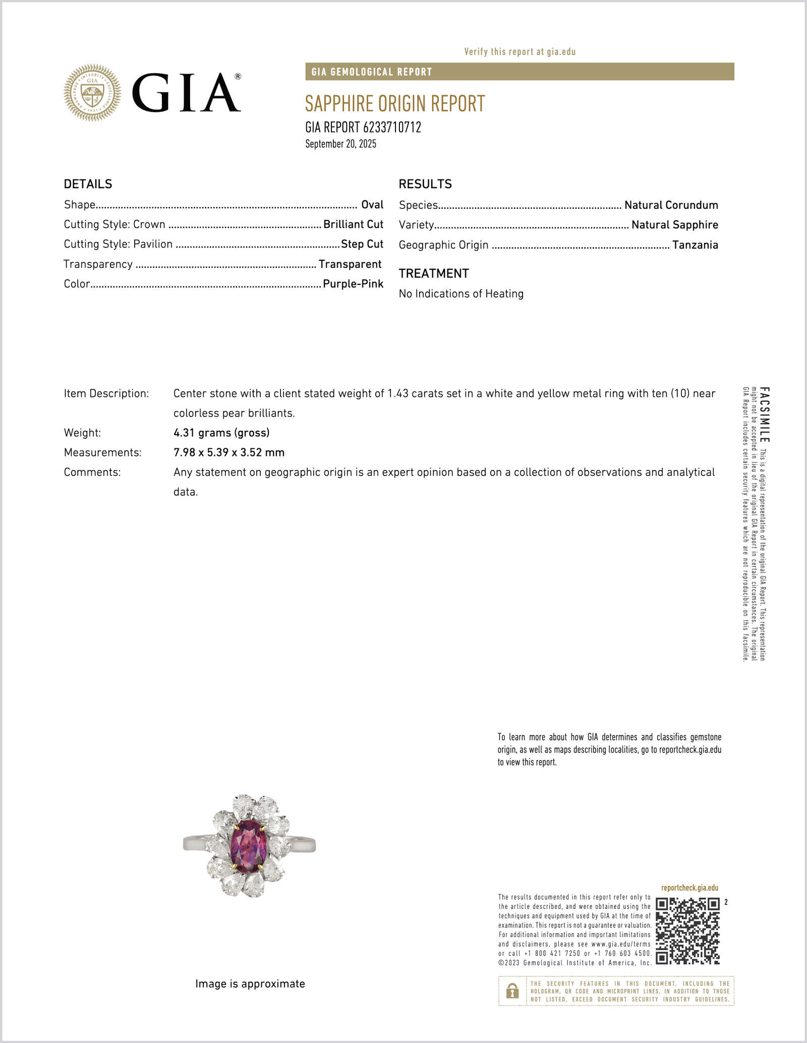 GIA Certified 3.15CT No-Heat Purple Pink Sapphire & Diamond 18K Gold Halo Ring