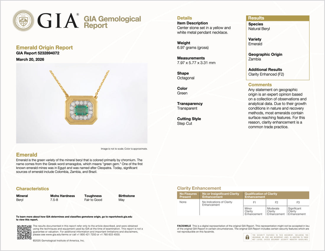 GIA Certified Natural 1.76Cts Emerald Diamond 18K Solid Gold Necklace