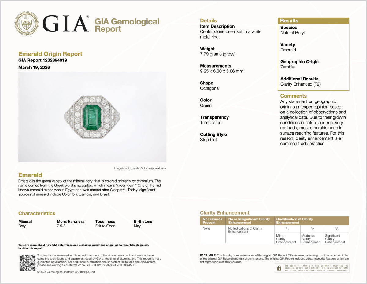GIA Certified 3.98CT Natural Zambian Emerald & Diamond Tiered Halo Milgrain 18K White Gold Ring