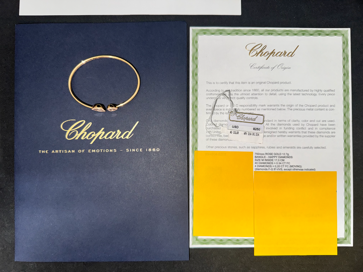 Authentic Chopard Happy Diamonds Icons 0.54CT Diamond Heart Open Bangle Bracelet 18K Rose Gold