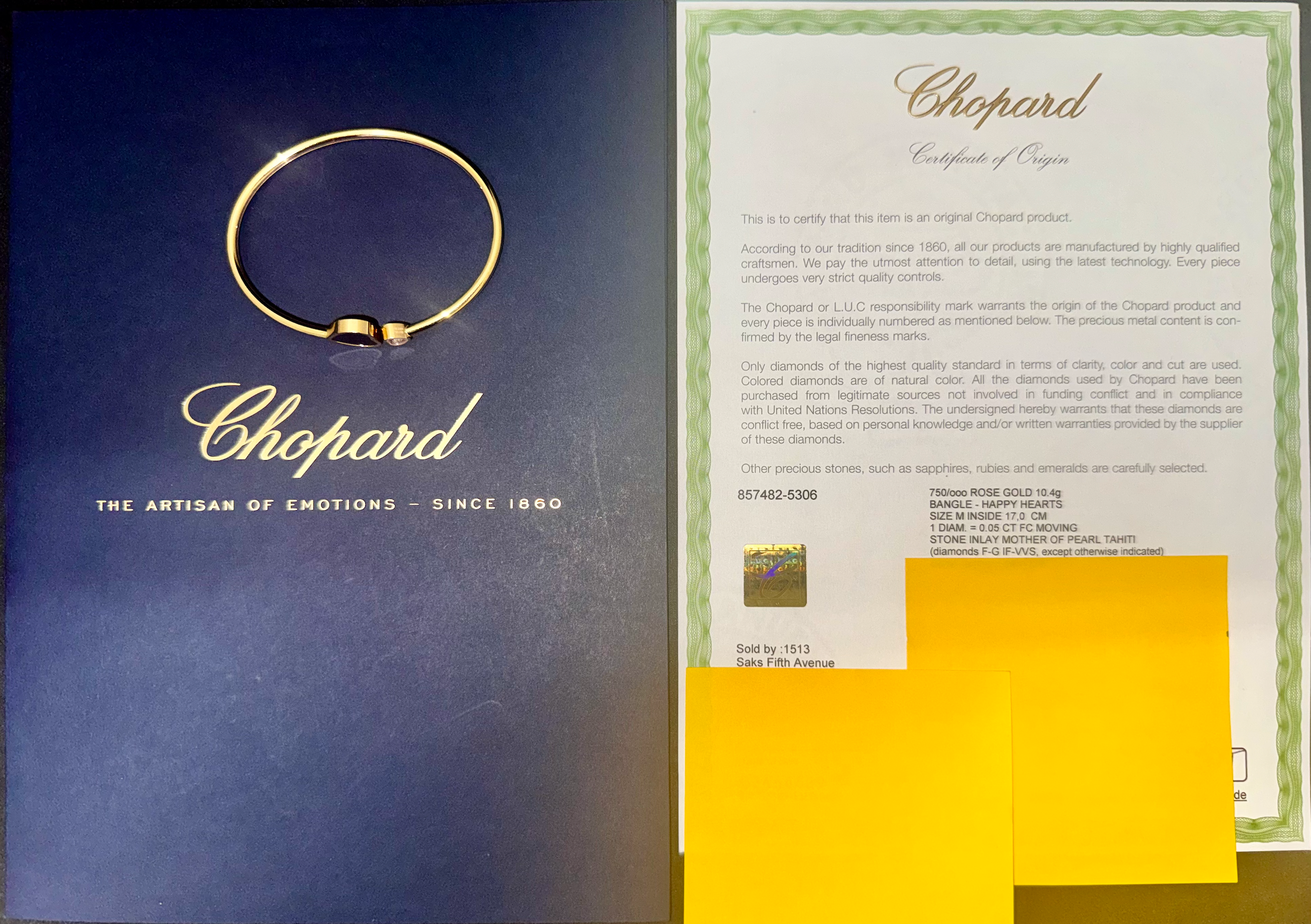 Chopard Happy Hearts Tahitian Mother-of-Pearl Diamond 18K Rose Gold Bangle