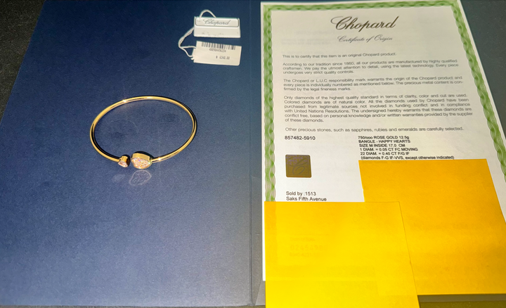 Authentic Chopard Happy Hearts 0.45ct Diamond Open Bangle Bracelet in 18K Rose Gold