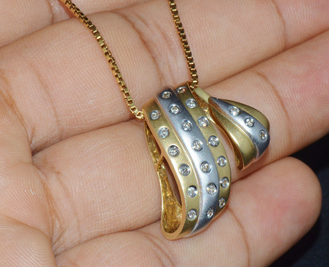 Vintage Natural 0.23CTS Diamond 14K Solid Gold Slide Pendant