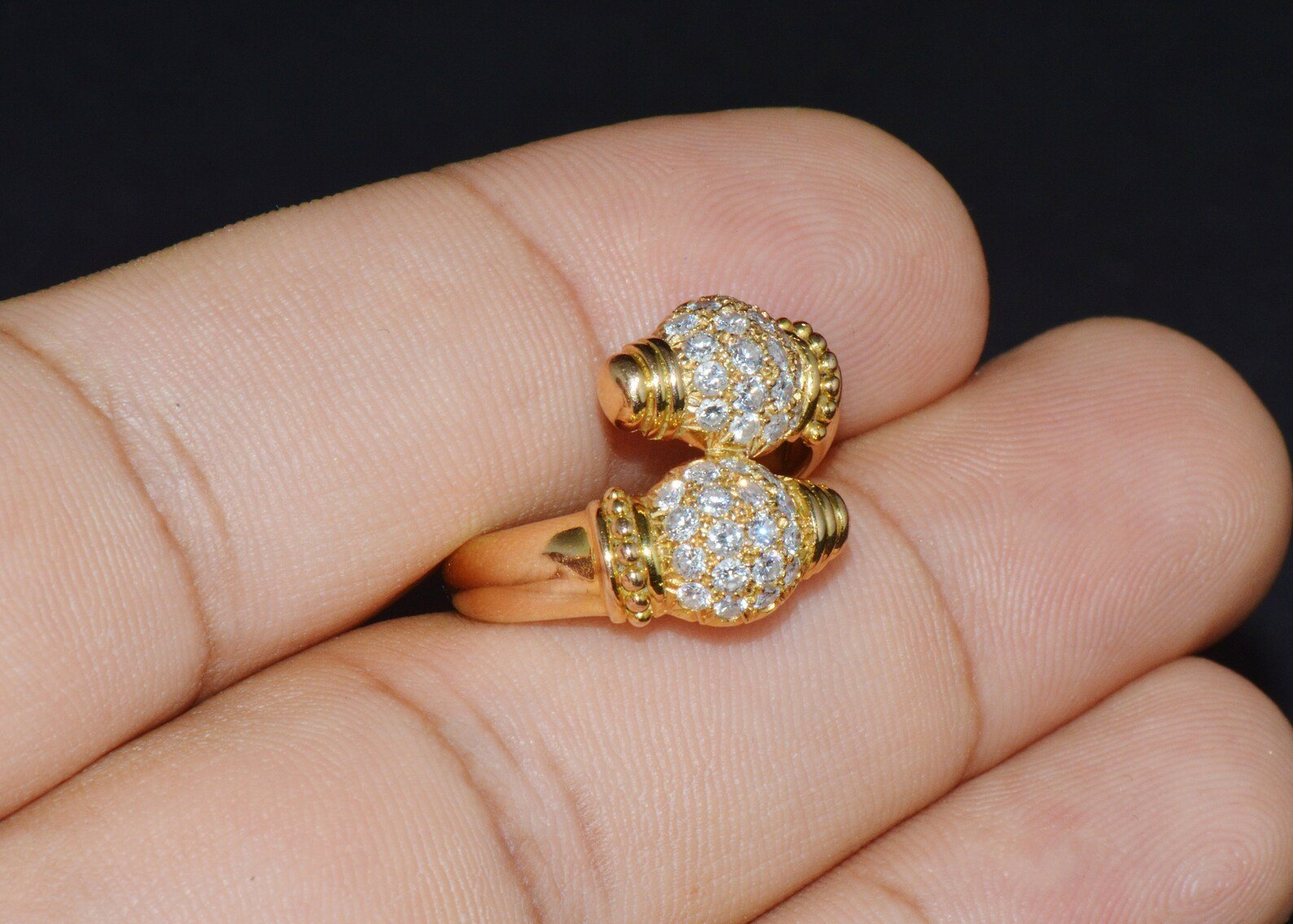 Genuine Natural 0.79CTS VVS G Diamond 18K Solid Gold Bypass Ring