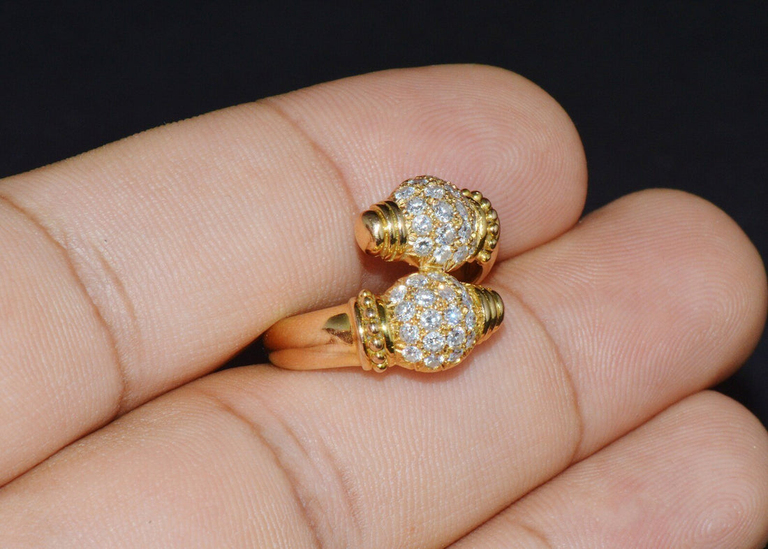 Genuine Natural 0.79CTS VVS G Diamond 18K Solid Gold Bypass Ring