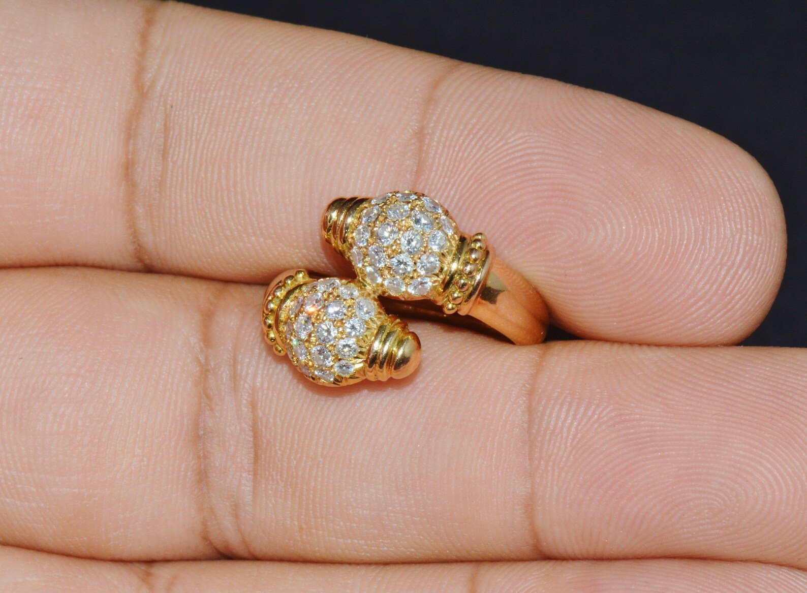 Genuine Natural 0.79CTS VVS G Diamond 18K Solid Gold Bypass Ring