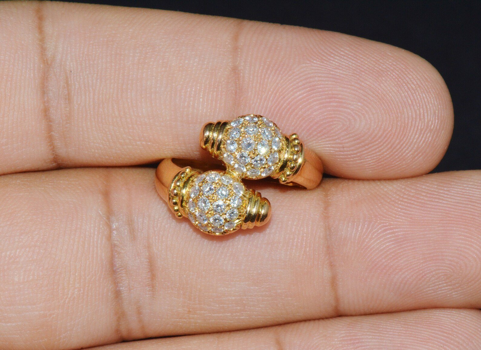 Genuine Natural 0.79CTS VVS G Diamond 18K Solid Gold Bypass Ring