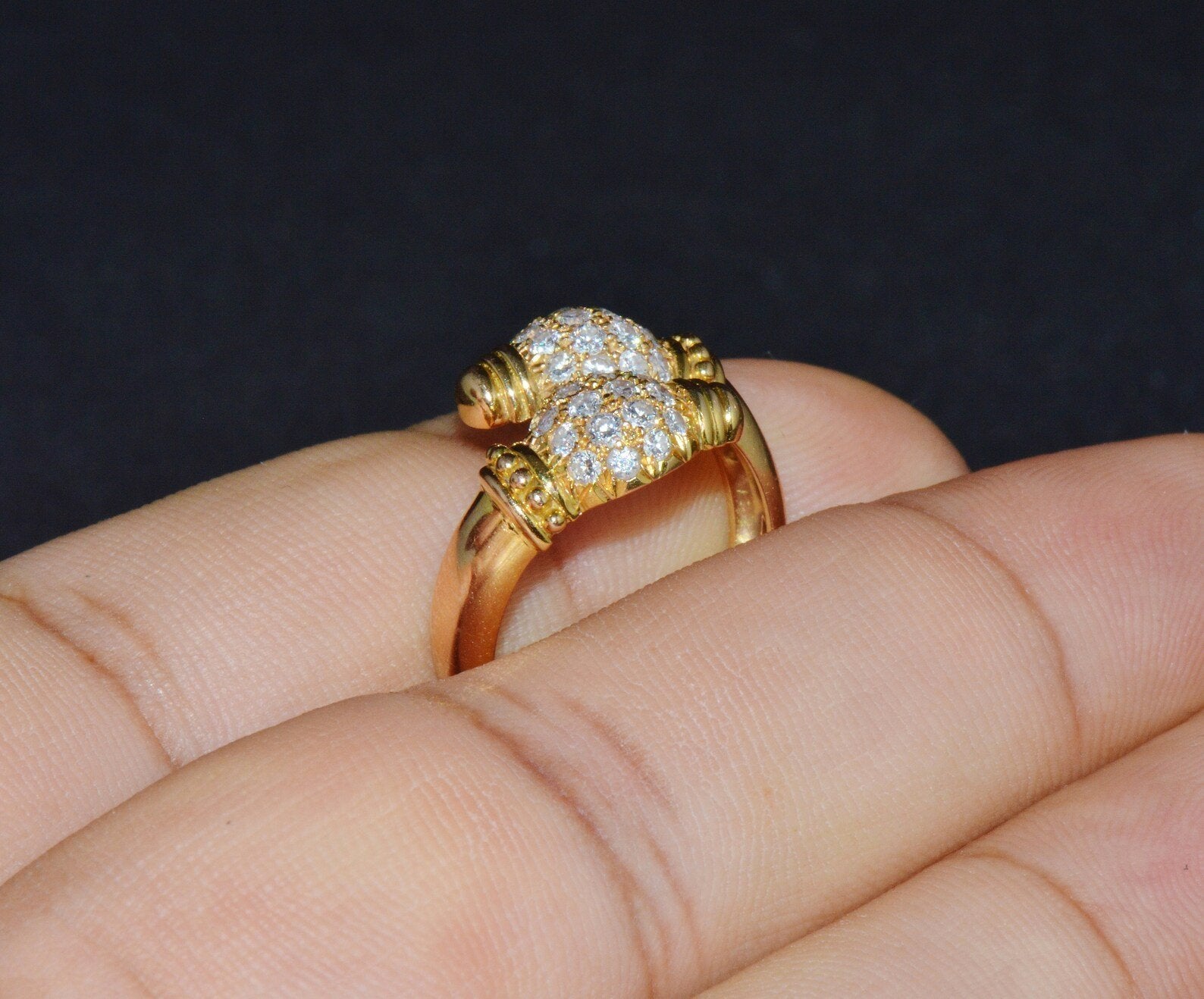 Genuine Natural 0.79CTS VVS G Diamond 18K Solid Gold Bypass Ring