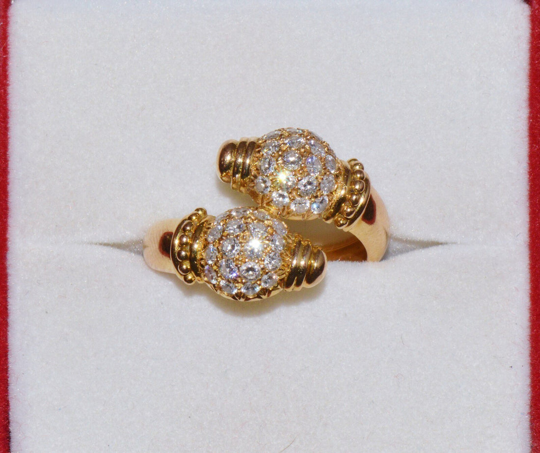Genuine Natural 0.79CTS VVS G Diamond 18K Solid Gold Bypass Ring