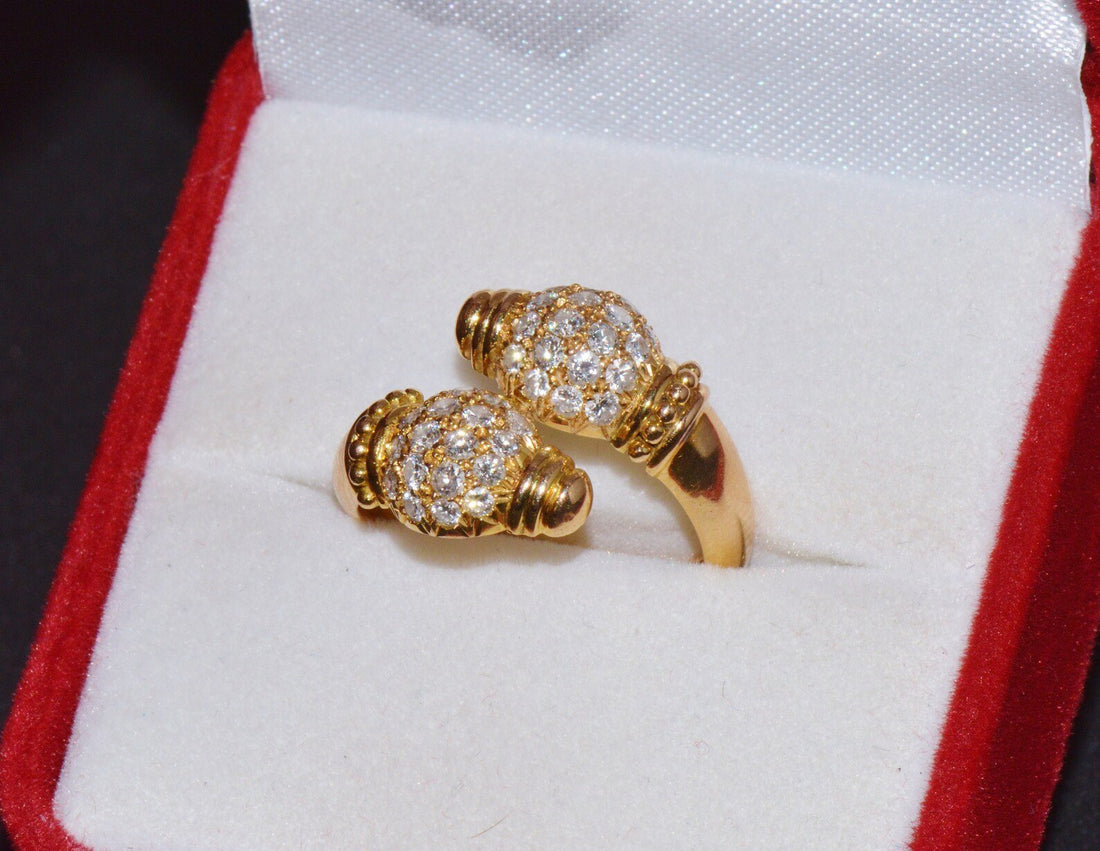 Genuine Natural 0.79CTS VVS G Diamond 18K Solid Gold Bypass Ring
