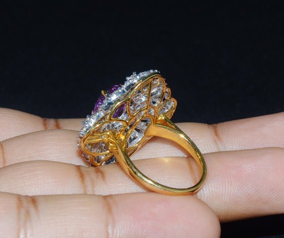 GIA Certified Natural 5.3CTS VS F Diamond Purplish Pink Sapphire 18K Solid Gold Ring