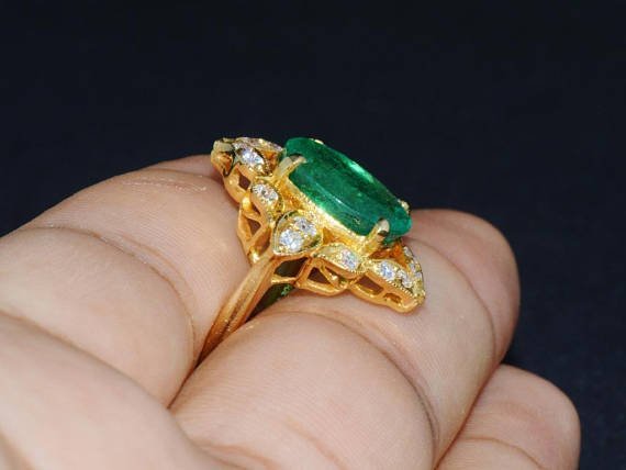 GIA Certified Natural 6.9CTS VS E Diamond Emerald 18K Solid Gold Ring