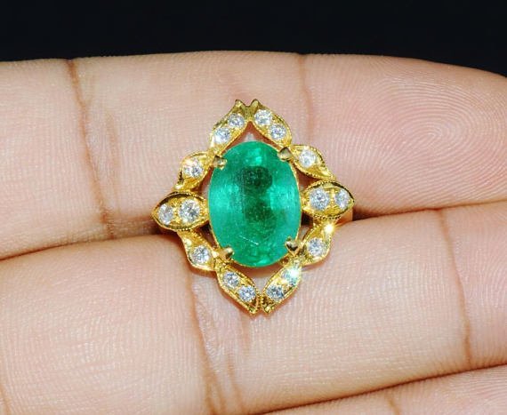 GIA Certified Natural 6.9CTS VS E Diamond Emerald 18K Solid Gold Ring