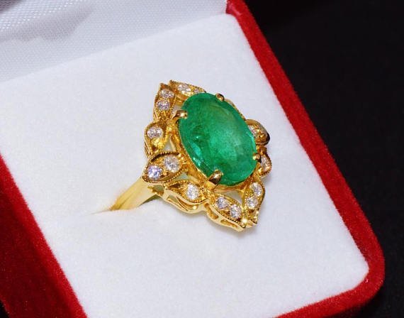 GIA Certified Natural 6.9CTS VS E Diamond Emerald 18K Solid Gold Ring