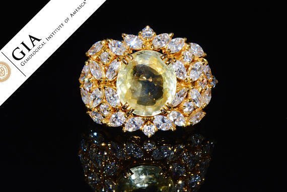 GIA Certified 8.35CTS VS F Diamond Ceylon Sapphire 18K Solid Gold Bombay Dome Ring