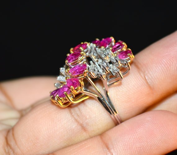 Certified Natural 8.76CTS VVS G Diamond Ruby 18K Solid Gold Cocktail Ring