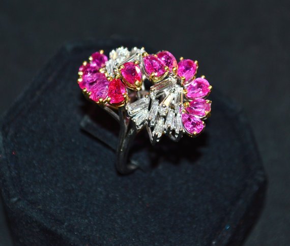 Certified Natural 8.76CTS VVS G Diamond Ruby 18K Solid Gold Cocktail Ring