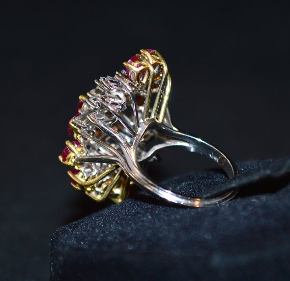 Certified Natural 8.76CTS VVS G Diamond Ruby 18K Solid Gold Cocktail Ring