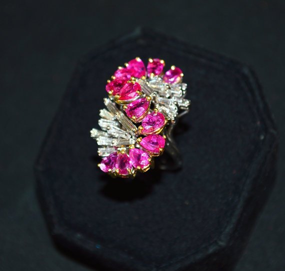 Certified Natural 8.76CTS VVS G Diamond Ruby 18K Solid Gold Cocktail Ring