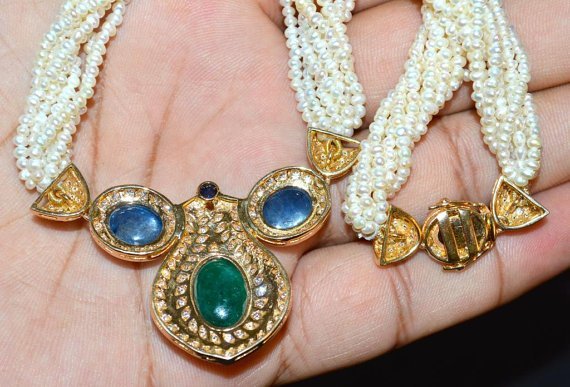 Certified Natural 141.4CTS VS F Diamond Emerald Sapphire Pearl 18K Solid Gold Necklace